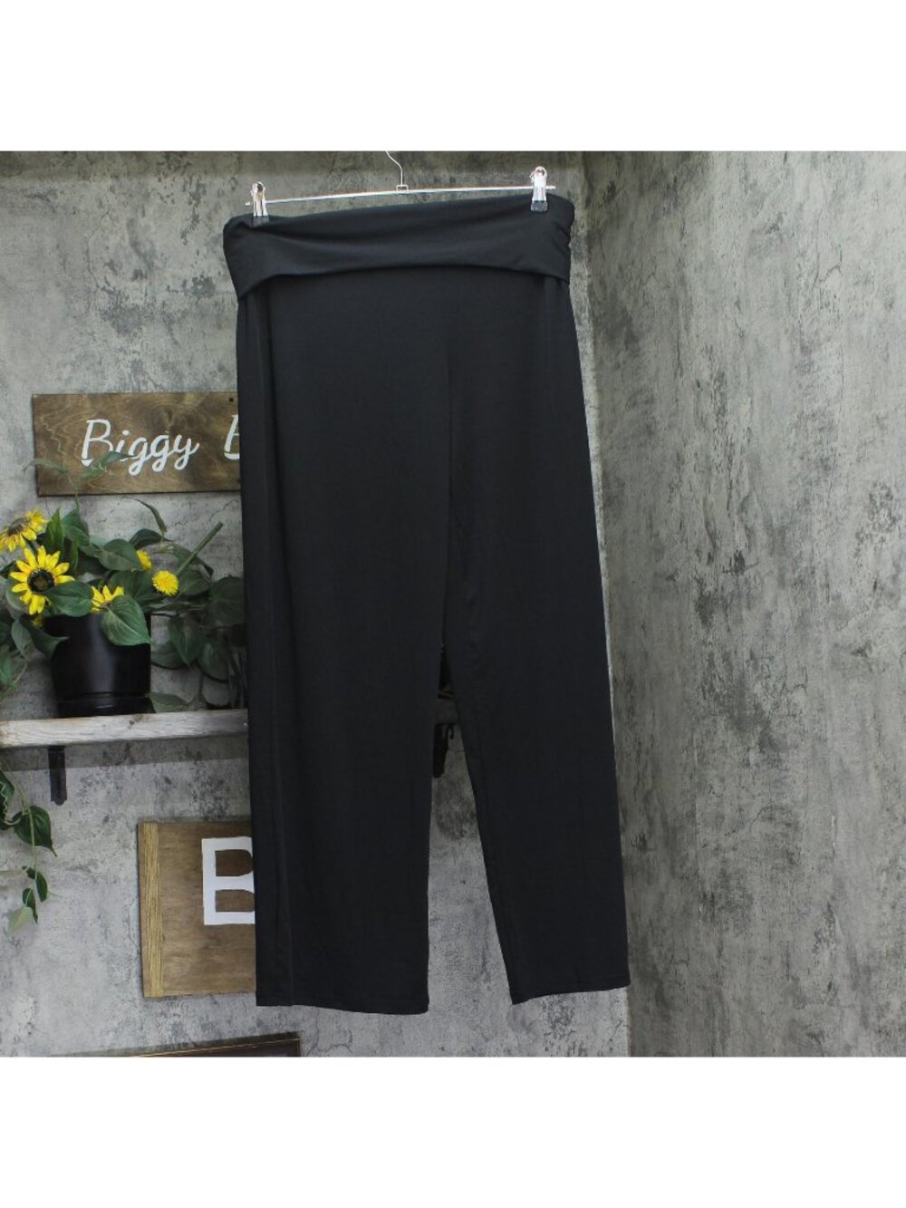 NWT White Mark Foldover Knit Solid Palazzo Pants 0656729710401 Black 1X
